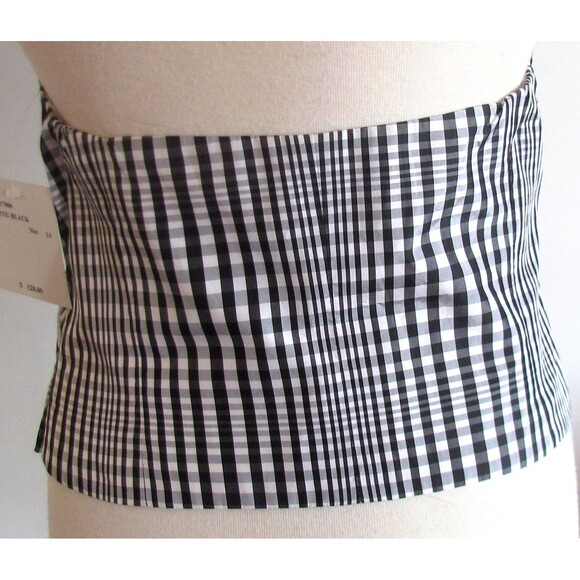 DESIGNER LAFAYETTE BLACK/WHITE GINGHAM 100% SILK WRAP HALTER BLOUSE SIZE 14.R - Picture 9 of 14